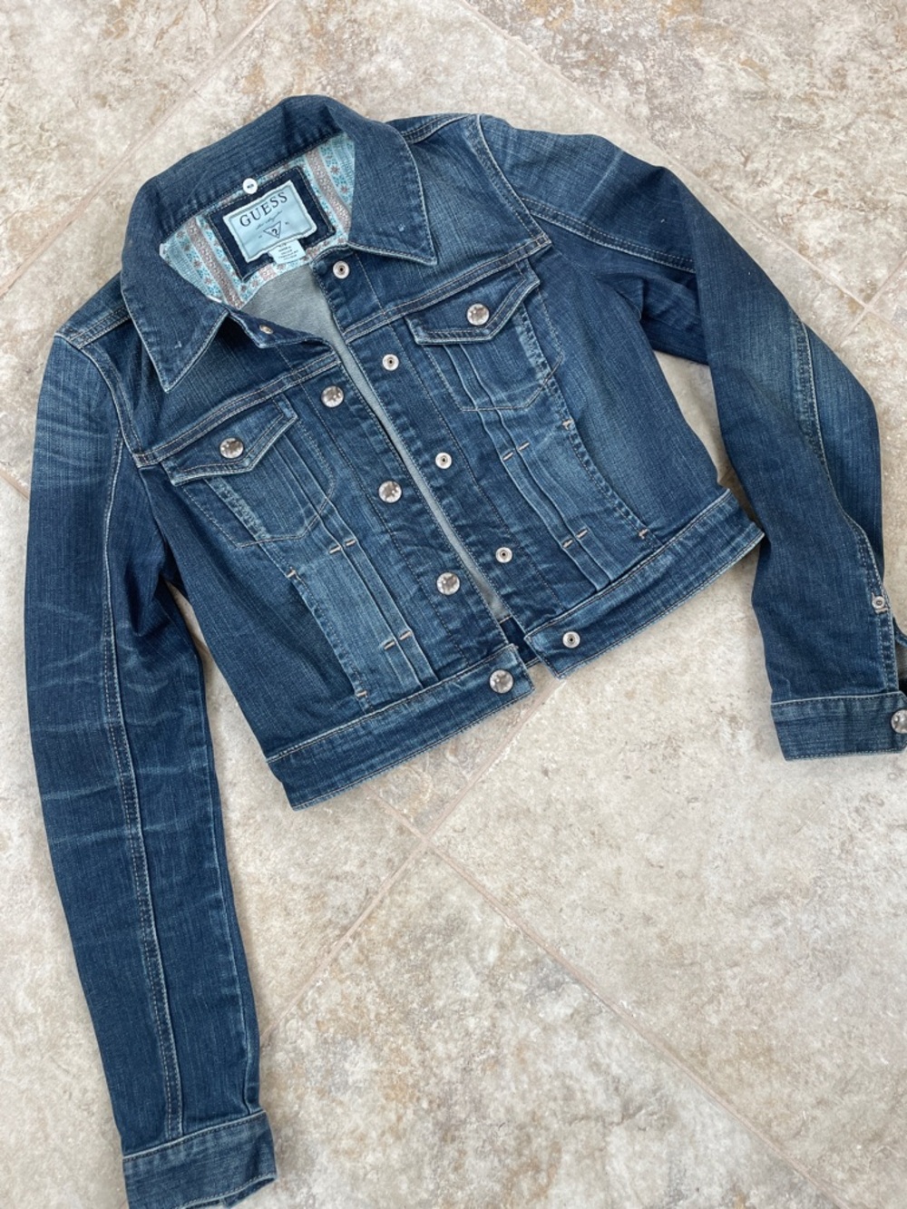GUESS Dark Blue Cropped Denim Jacket